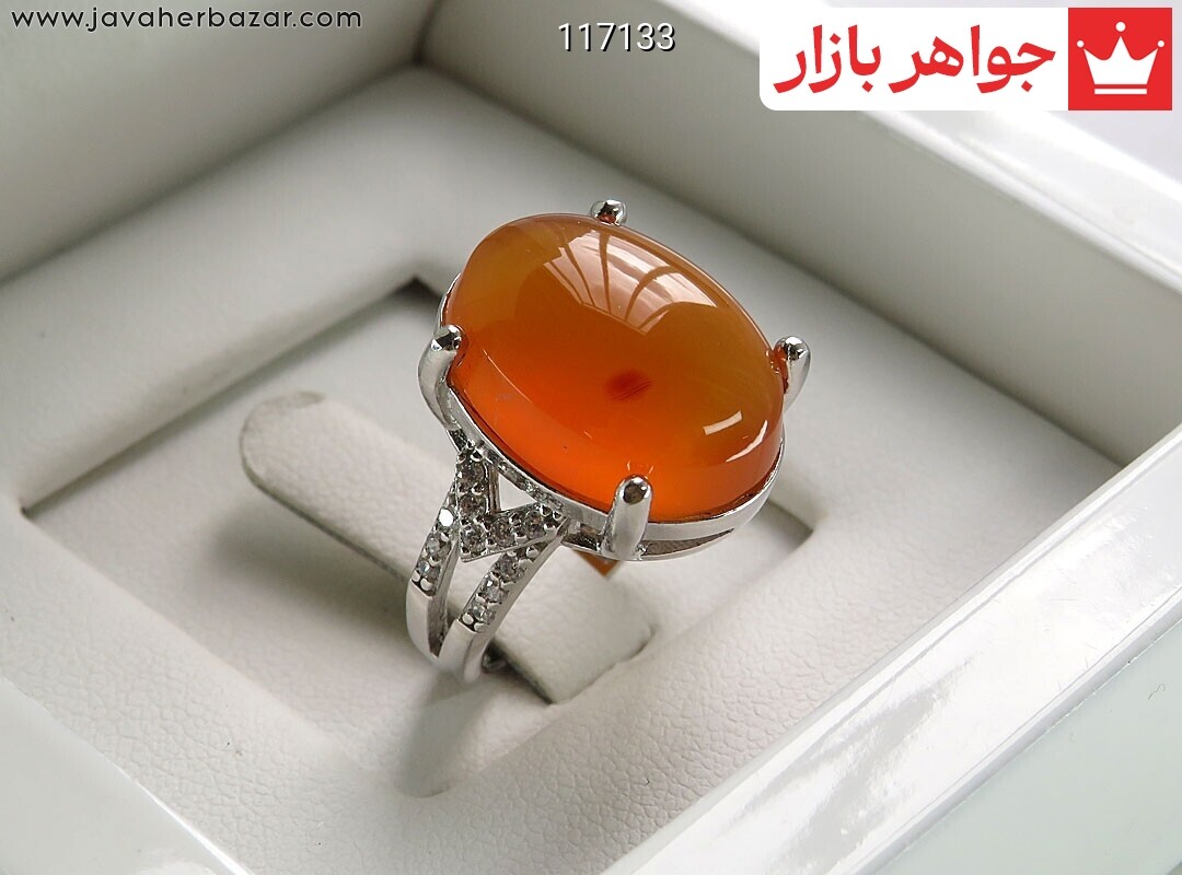 انگشتر نقره عقیق یمنی نارنجی طرح مهرناز زنانه [شرف الشمس]